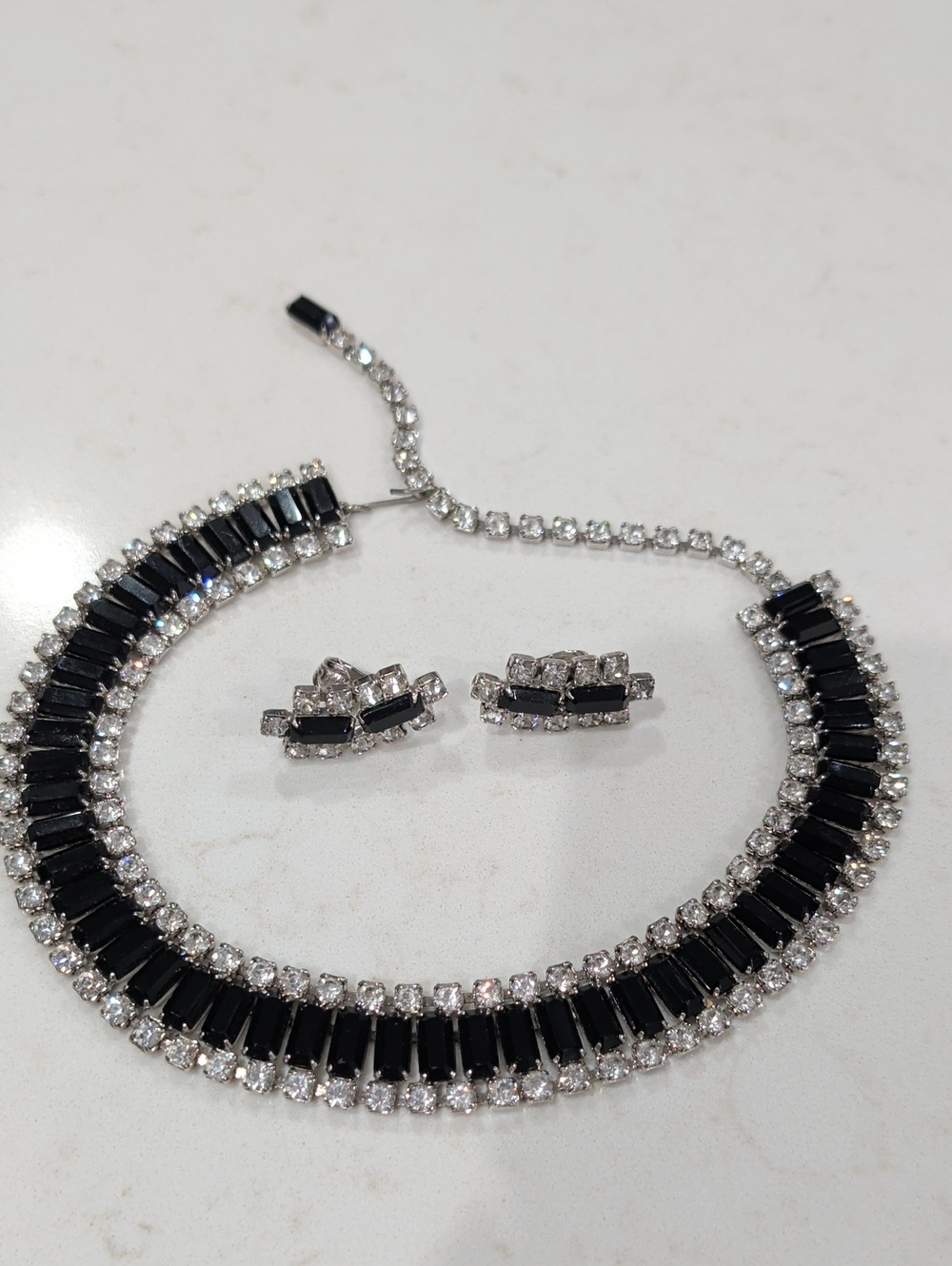 Elegant Black and Silver Crystal Necklace & Earring Set